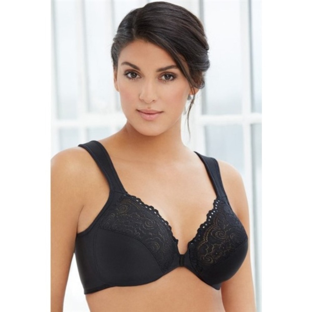 NWOT Glamorise 36DD Elegance Front Close Underwire Bra 1245 Black 128355